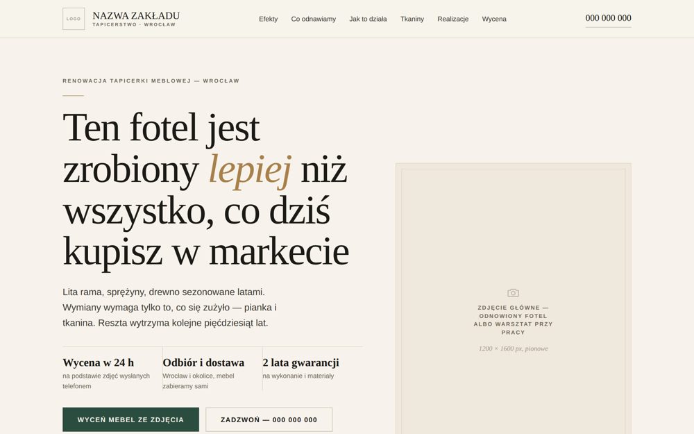 Podgląd strony dla zakładu tapicerskiego